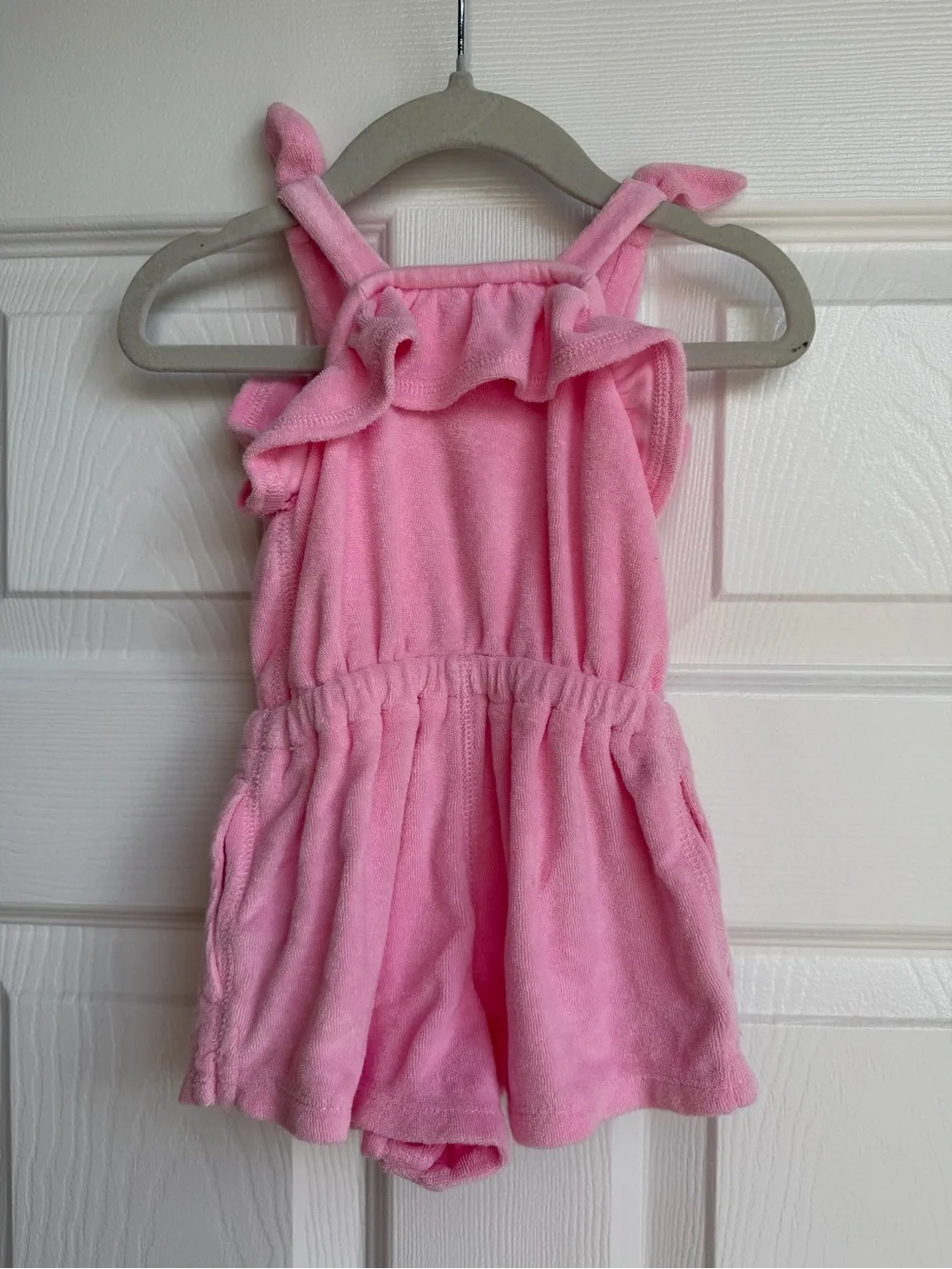 Ralph Lauren Pink Terry Romper with Blue Accent- Size 3-6M